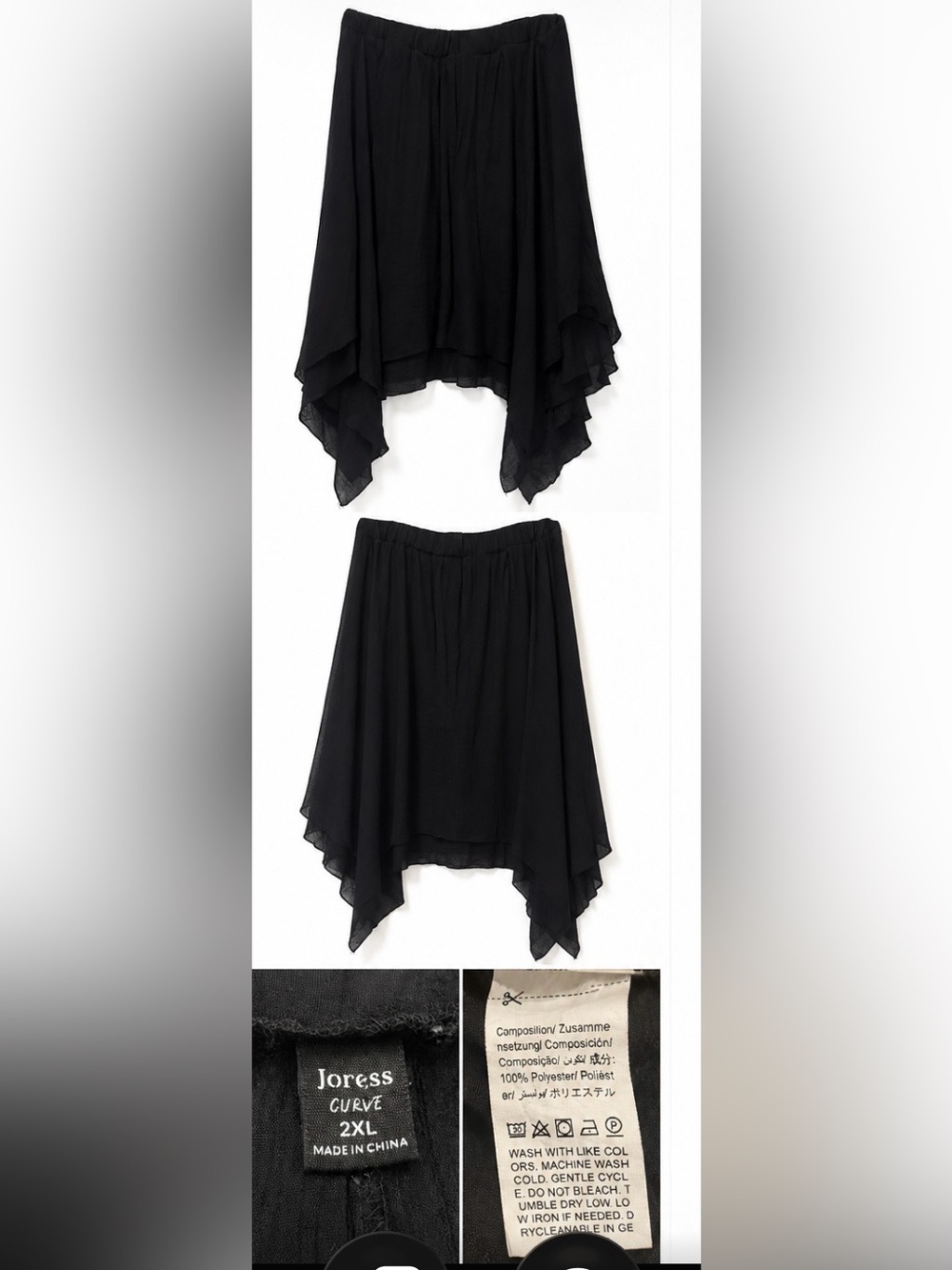 Joress Curve Black Handkerchief Hem Skirt - 2XL